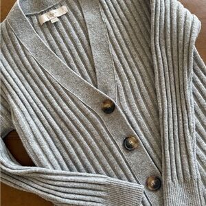 LOFT Heather Gray Ribbed Cardigan